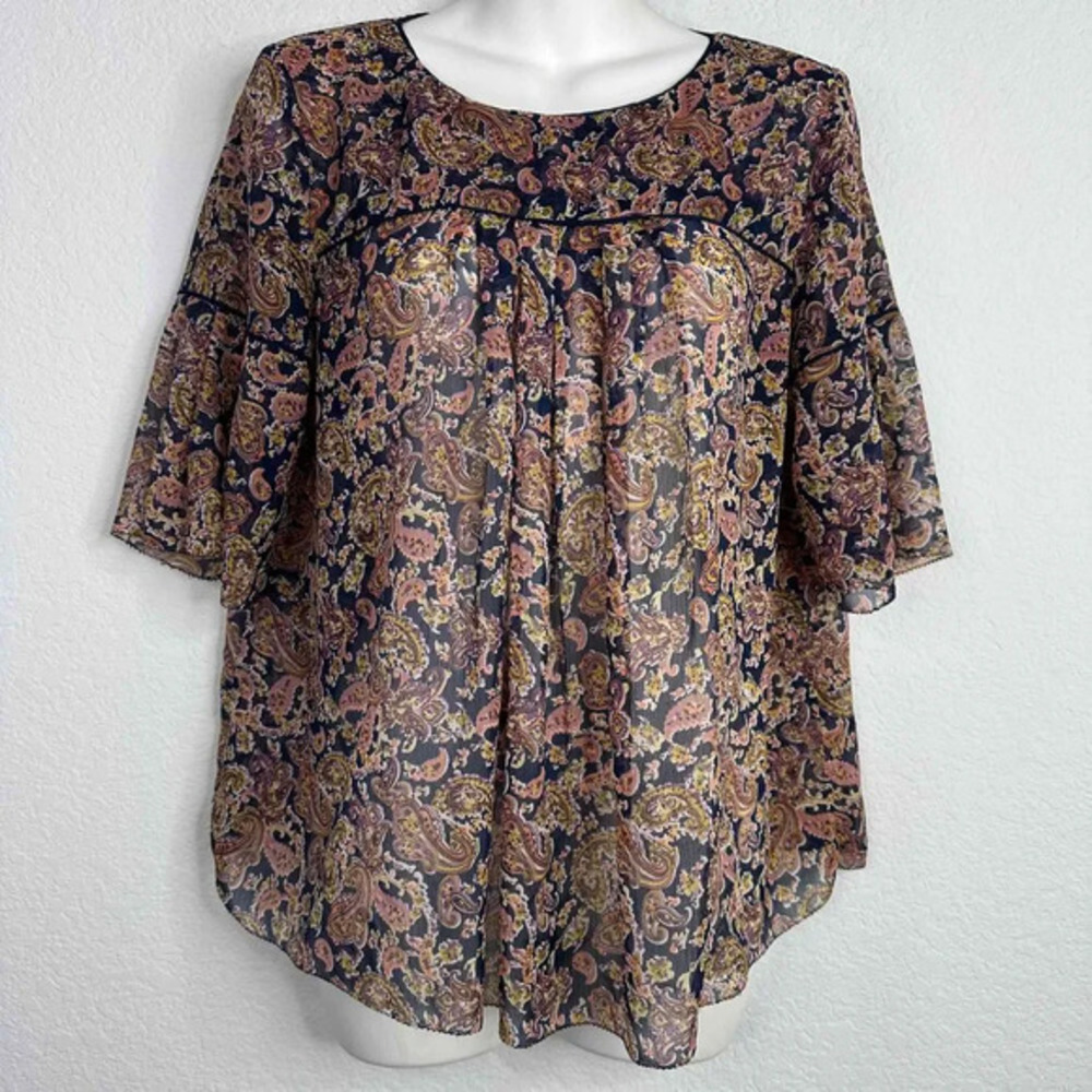Sfera Shirt Women's S Paisley Sheer Boho Cottagecore Fairy Bell Sleeve Blouse - Picture 1 of 6